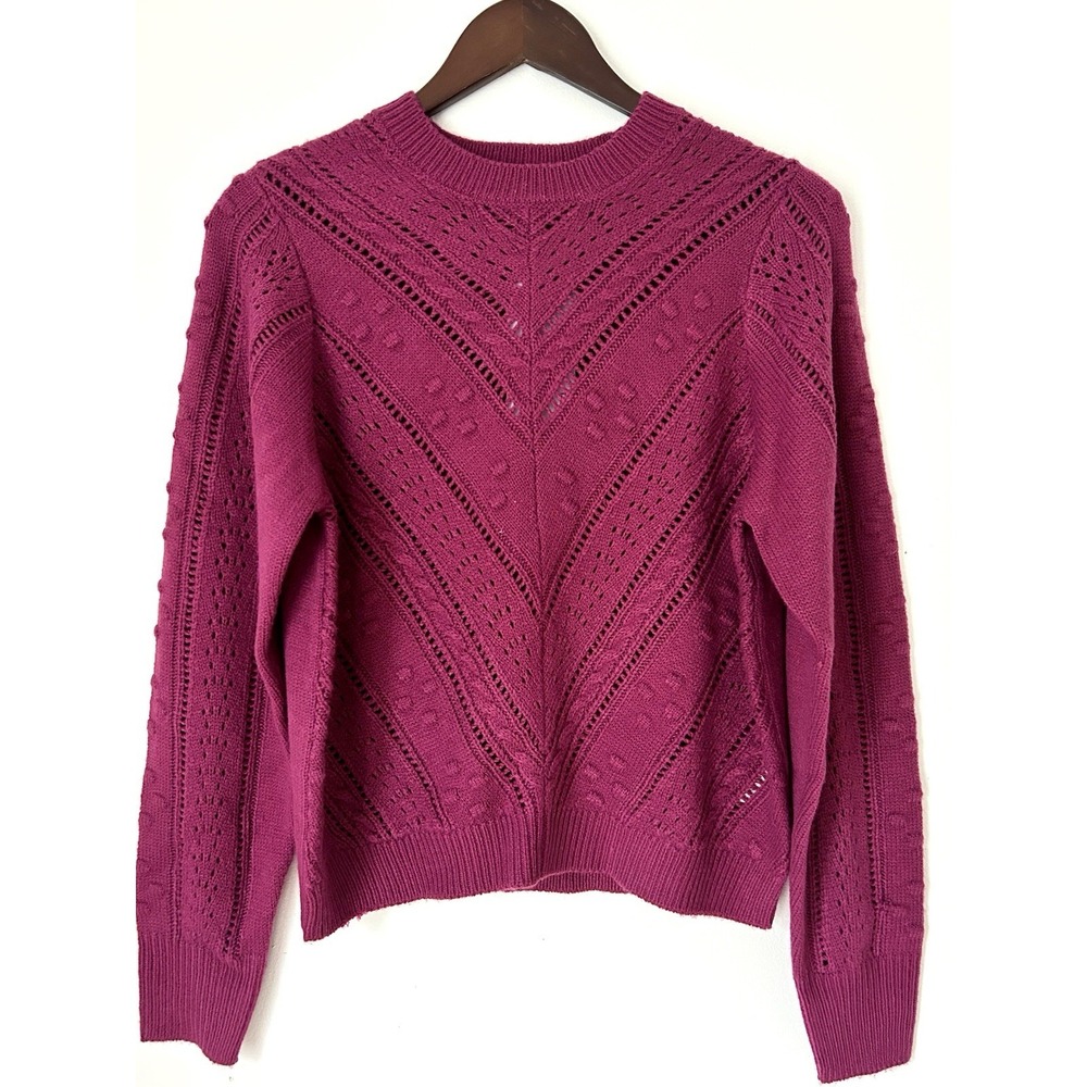 Tiffosi Chevron Pointelle Knit Sweater | Fuchsia Boho Pullover | S Portugal
